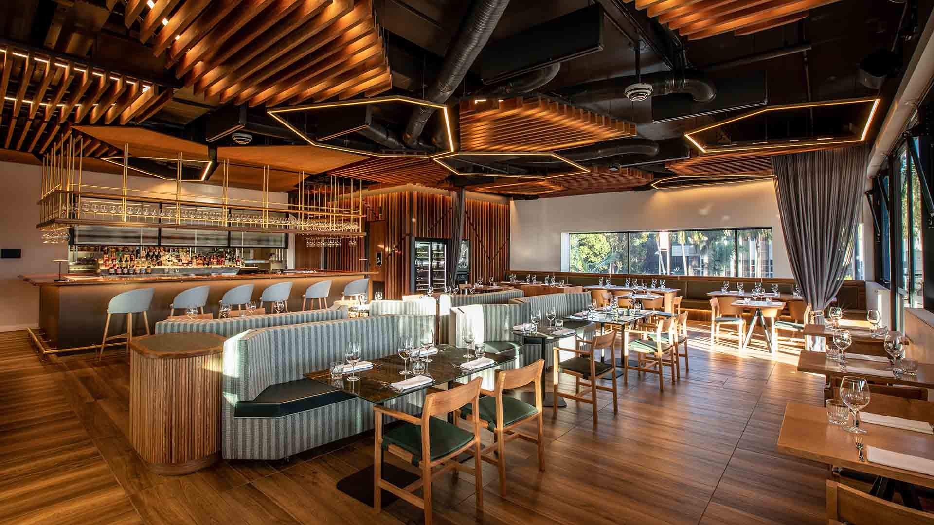 Illustrative hospitality interior with warm material palette