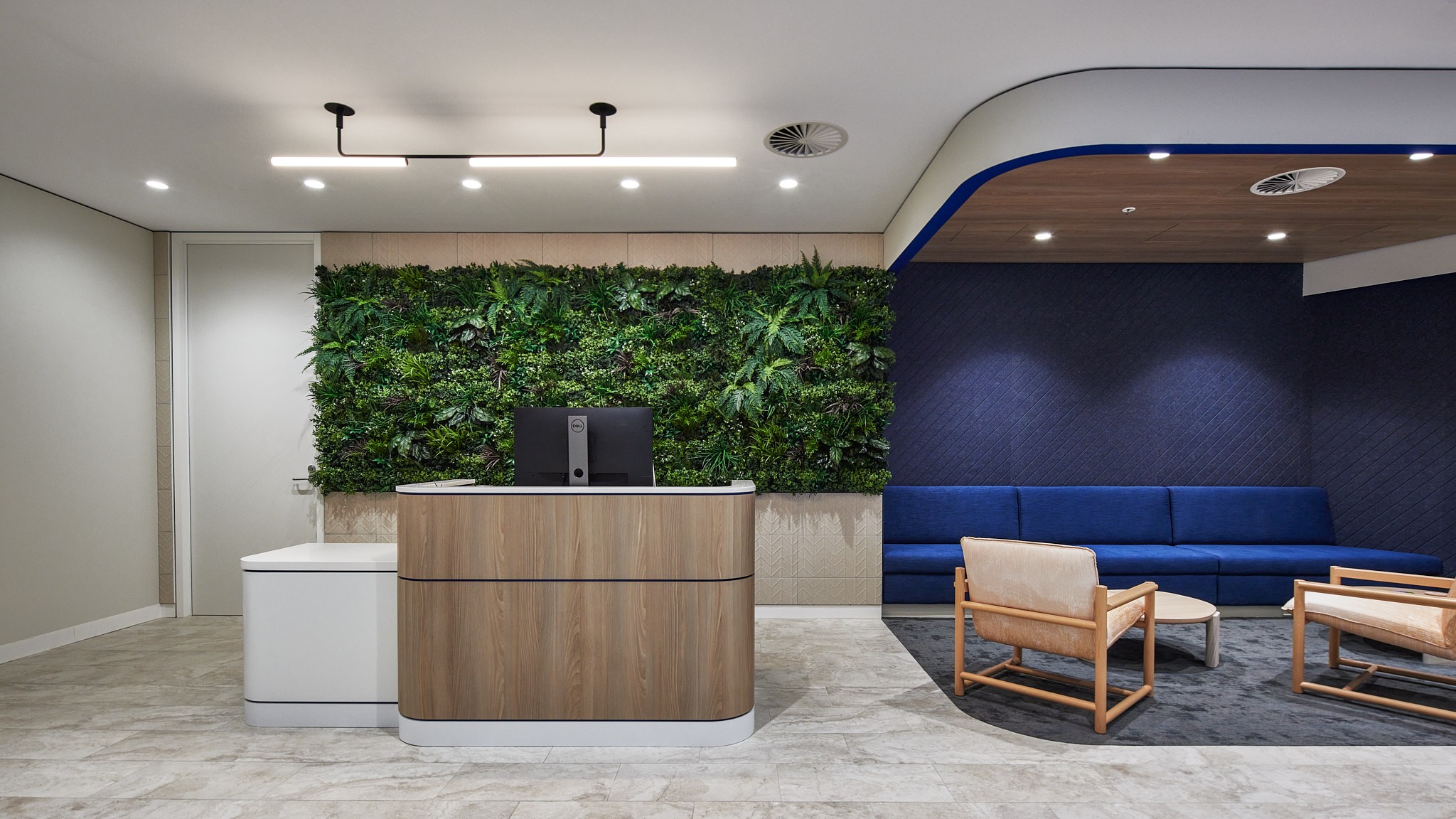 Contemporary workplace lounge with detailed timber finishes